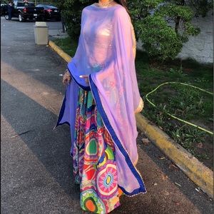 Beautiful printed lehnga with gold blouse